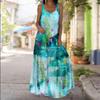Women's Slip Dress Maxi Long Dress Blue Water Droplets Print Dress Spring & Summer V Neck Leisure Vacation