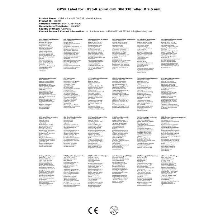 Foret hélicoïdal HSS-R DIN 338 laminé Ø 9,5 mm