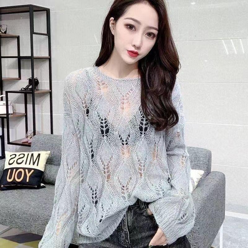 Мохеровый ажурный свитер в корейском стиле для женщин, свободный и универсальный тонкий стиль, внешний слой, вязаный свитер, верх