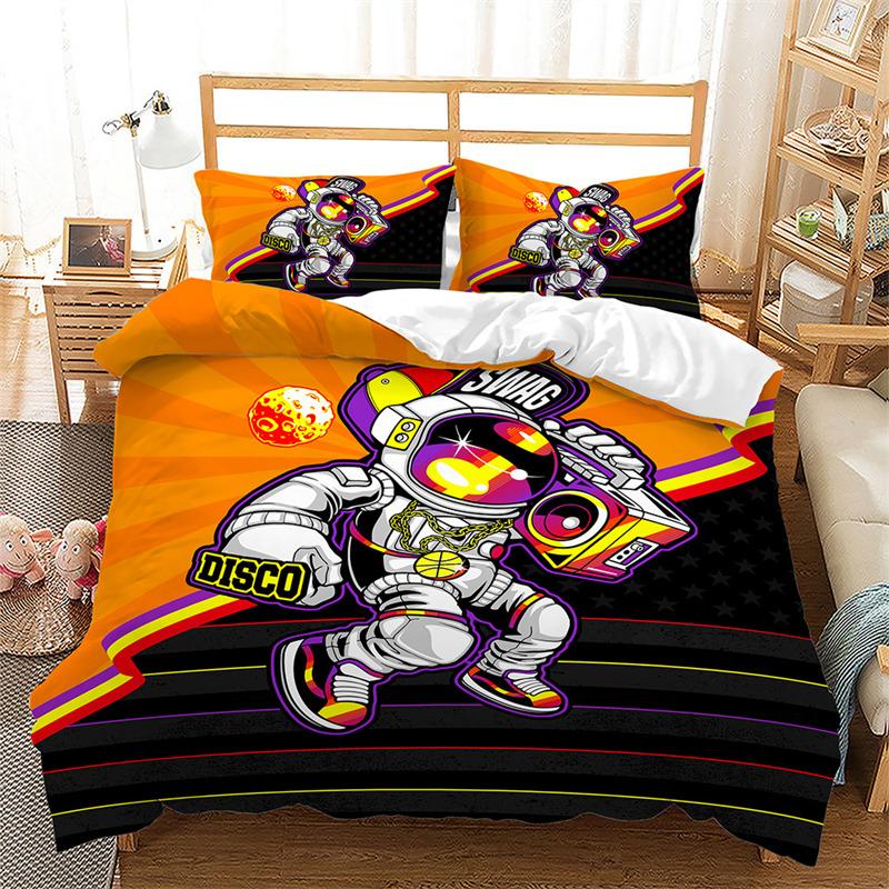 Пододеяльник с изображением астронавта, комплект постельного белья «Космические приключения», микрофибра, ракета, корабль, планеты, звезды, пододеяльник для двухспальной кровати, двуспальный, для мальчиков и подростков