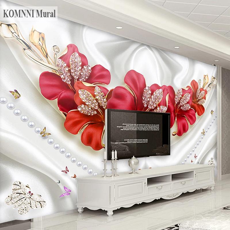 Embossed Flower Art Mural Wall 3d European Style Safflower Diamond Jewelry Wallpaper Living Room Tv Background Decoration Wallpaper Mural