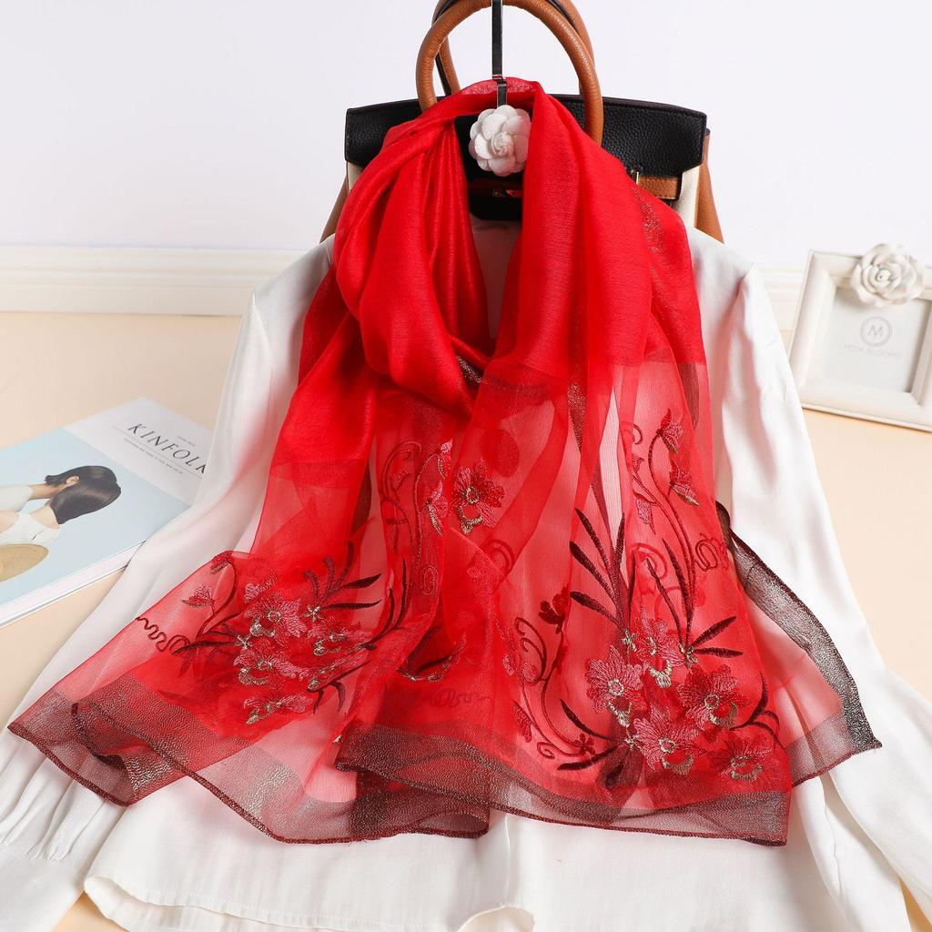 Элегантный шарф из шелка Mulberry - роскошная смесь, изысканный вышитый вручную цветок, сверхлегкий, очень универсальный - идеально подходит для весны и осени