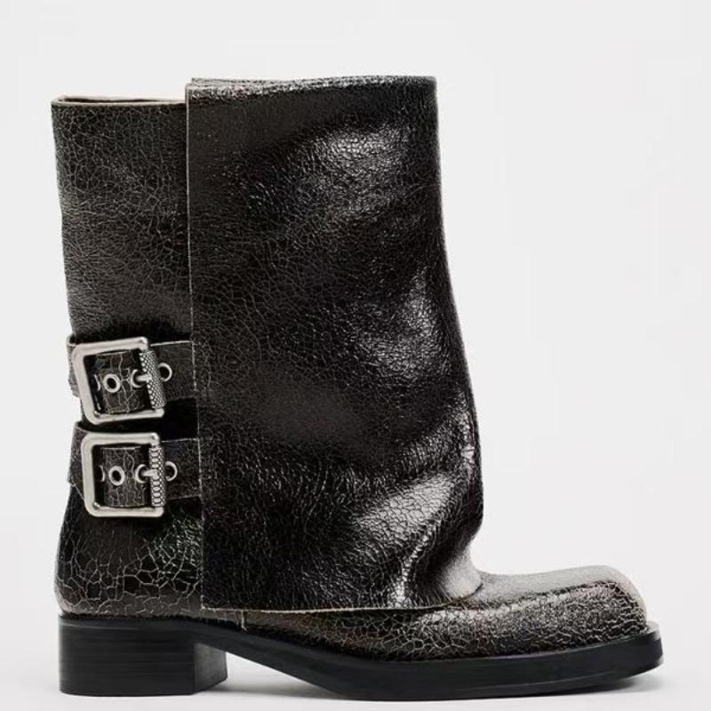 Дизайнерские брюки с пряжкой на ремне, сапоги для женщин, новые короткие сапоги с квадратным носком, женские сапоги в стиле панк на толстом каблуке