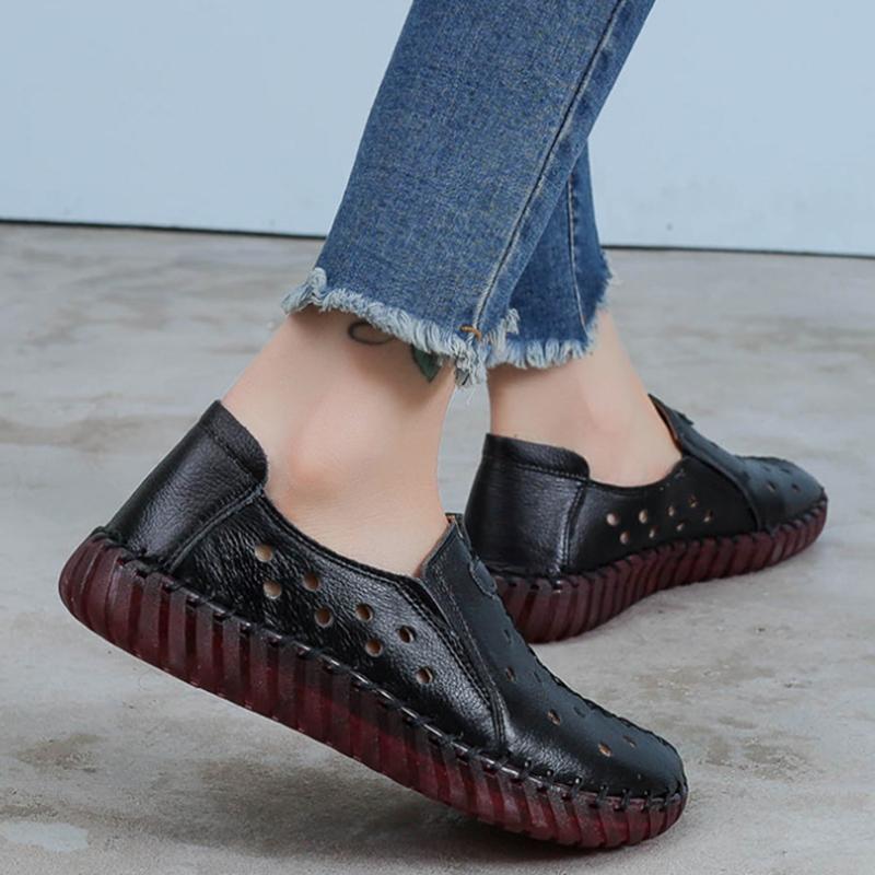 Summer Genuine Leather Shoes New Fashion Women Shoes Woman For Mom Women's Flats Comfortable Handmade Pregnant Hole Sandals Shoes