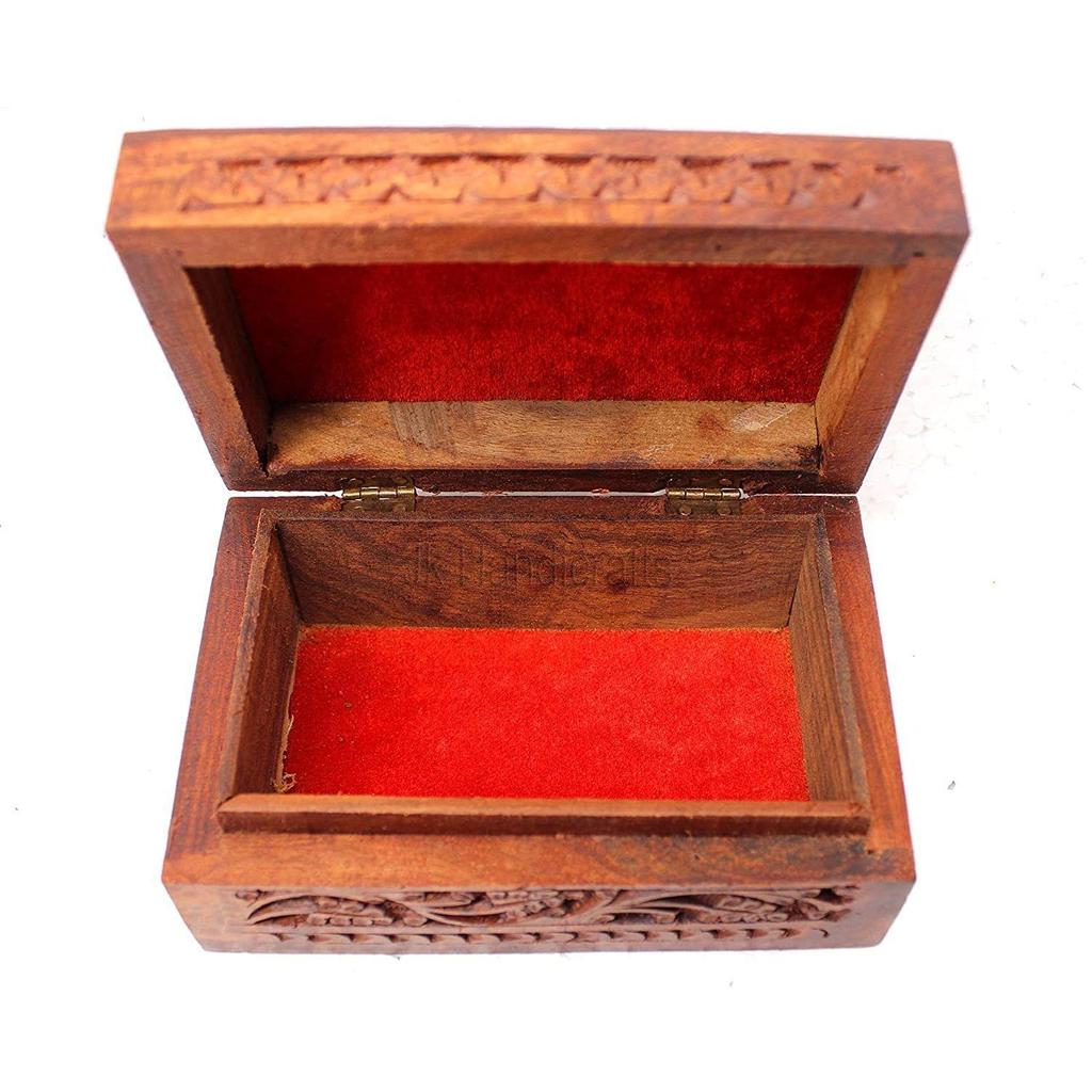 Handicrafts Handmade Wooden Jewellery Box for Women Wood Jewel Organizer Hand Carved with Intricate Carvings Gift Items - 6 Inches