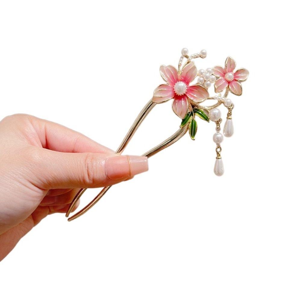 Tassel U Shaped Hair Stick Floral Hanfu Hair Stick Elegant Flowers Hair Stick  Ladies
