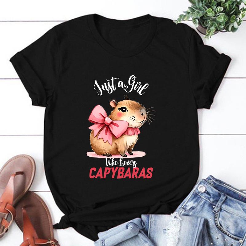 New Just A Girl Who Lovers Capybara Graphic Print T-Shirt Women Men Fashion Round Neck Loose Tee Shirt Streetwear Casual T Shirt