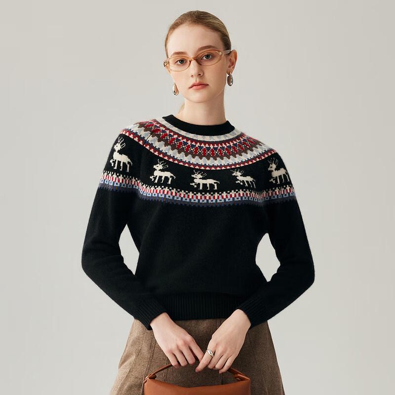 Женский плотный ретро свитер Zhaojun с узором Fair Isle, кашемировый, с круглым вырезом