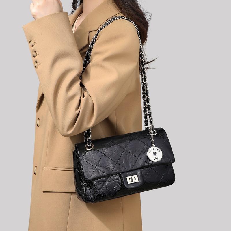 Bag Leather Women'S Bag Crossbody Bag Light Luxury Premium Sense Niche Rhombus Chain Bag Luggage