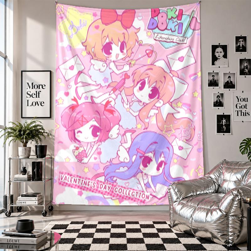 Настенный гобеленDoki Doki Literature Club Арт Подвесная ткань Декоративное фоновое покрытие для украшения комнаты