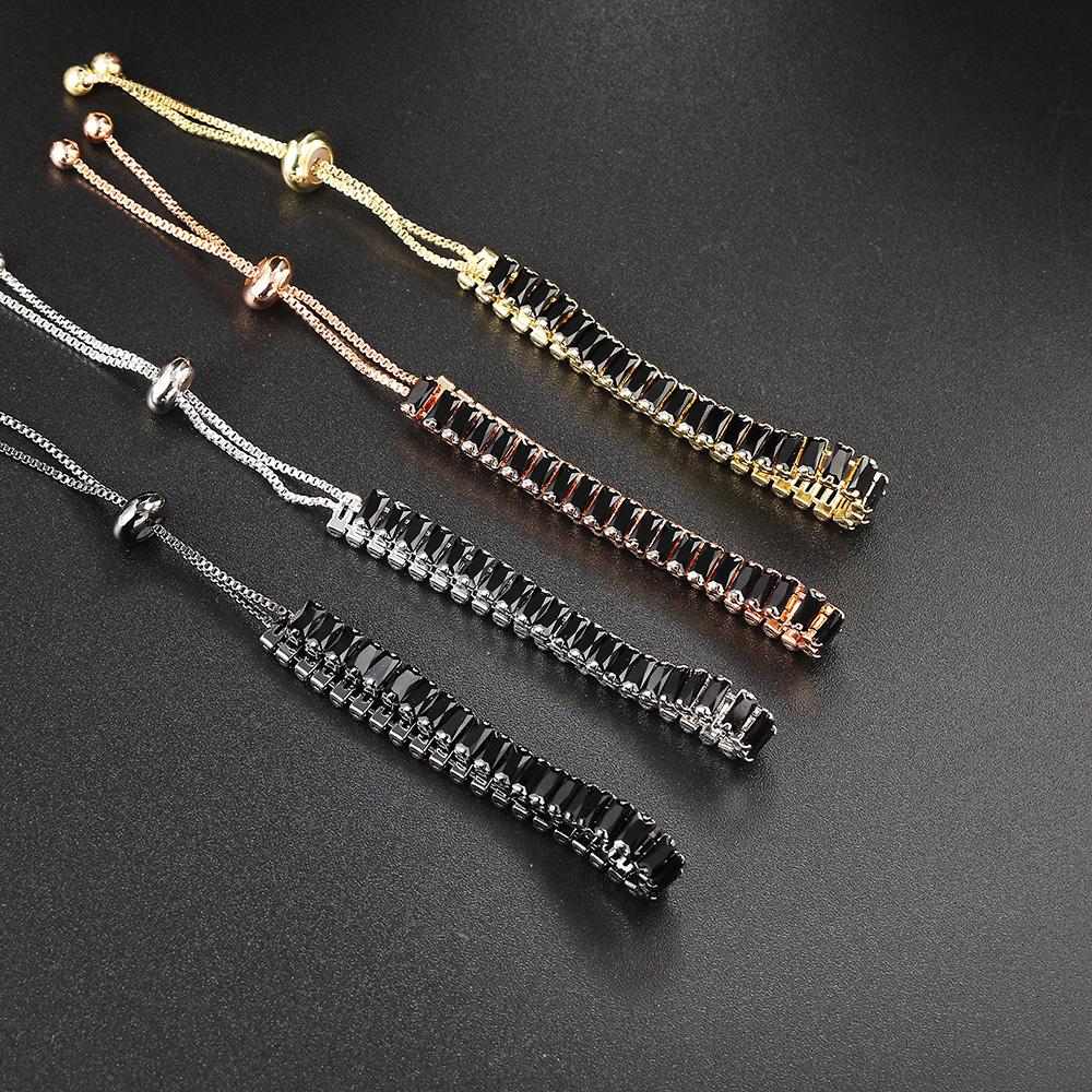 Черный кристальный теннисный браслет для женщин стимпанк регулируемая серебряная цепочка на руку друзья подарок хиппи ювелирные изделия Dzh051