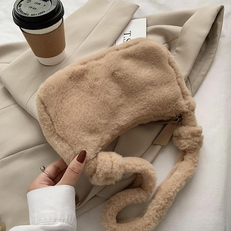 Модная однотонная сумка на плечо для подмышек, женская плюшевая мягкая пушистая меховая зимняя сумка-бродяга
