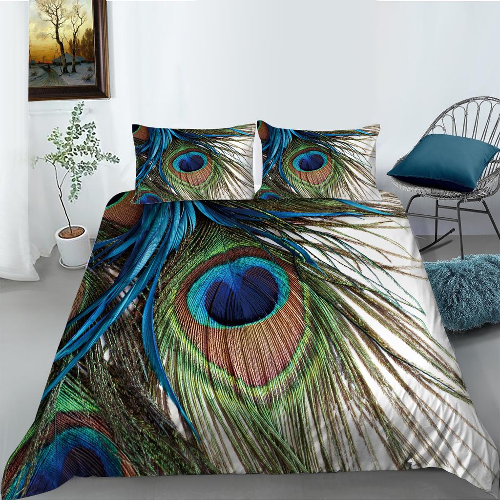 Комплект постельного белья из серии 3D животных с павлиньим пером, пододеяльник и наволочка, 2/3 предмета, AU/DE/US, полный размер, моющееся украшение для дома