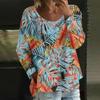 Женский повседневный модный свободный топ с круглым вырезом и цветочным принтом, с длинным рукавом