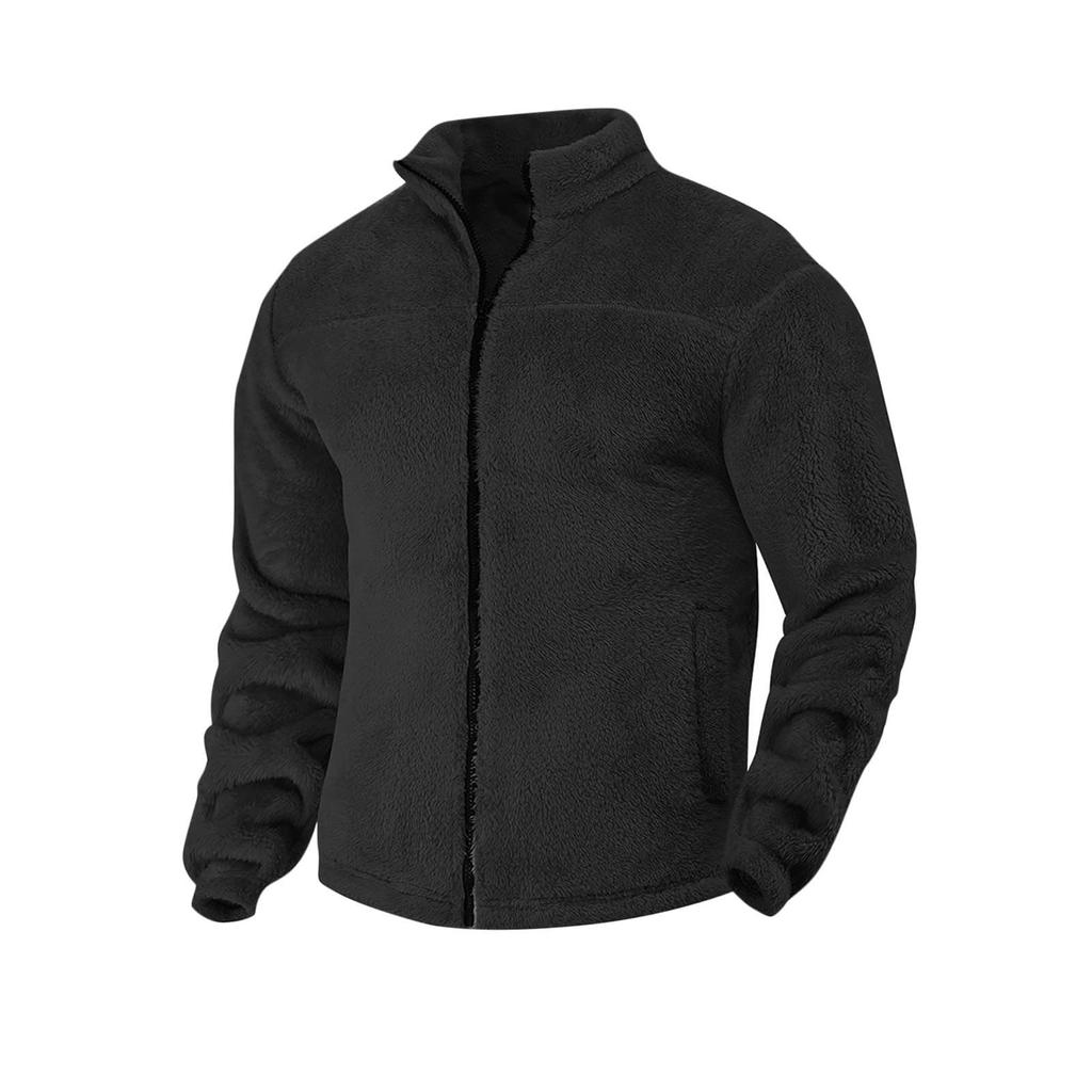 Men's Casual Loose Fleece Stand-up Collar Coat, Zipper Fleece Warm Coat