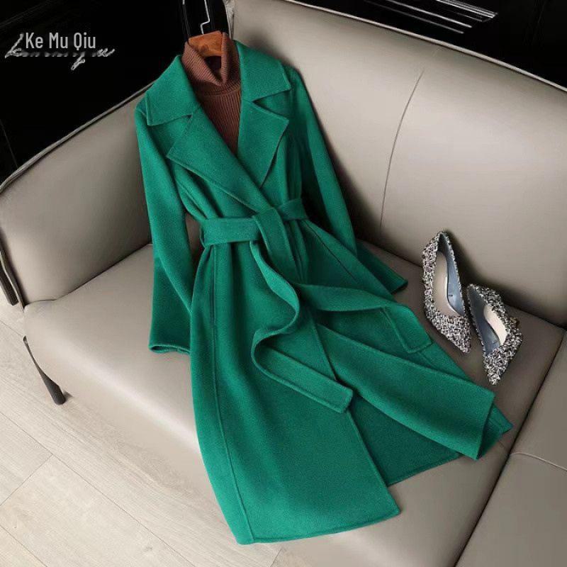 "2024 Trendy Women's Slim Double-Sided Wool Belt Coat for Autumn/Winter"