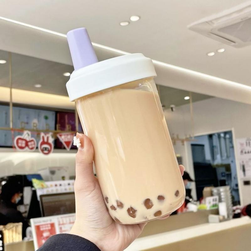 500/850ml Water Bottles Straw Cup Juice Milk Plastic Cup with Lid Straw Bubble Tea Coffee Cups Large Capacity Drinkware Cup Simple Portable Cup