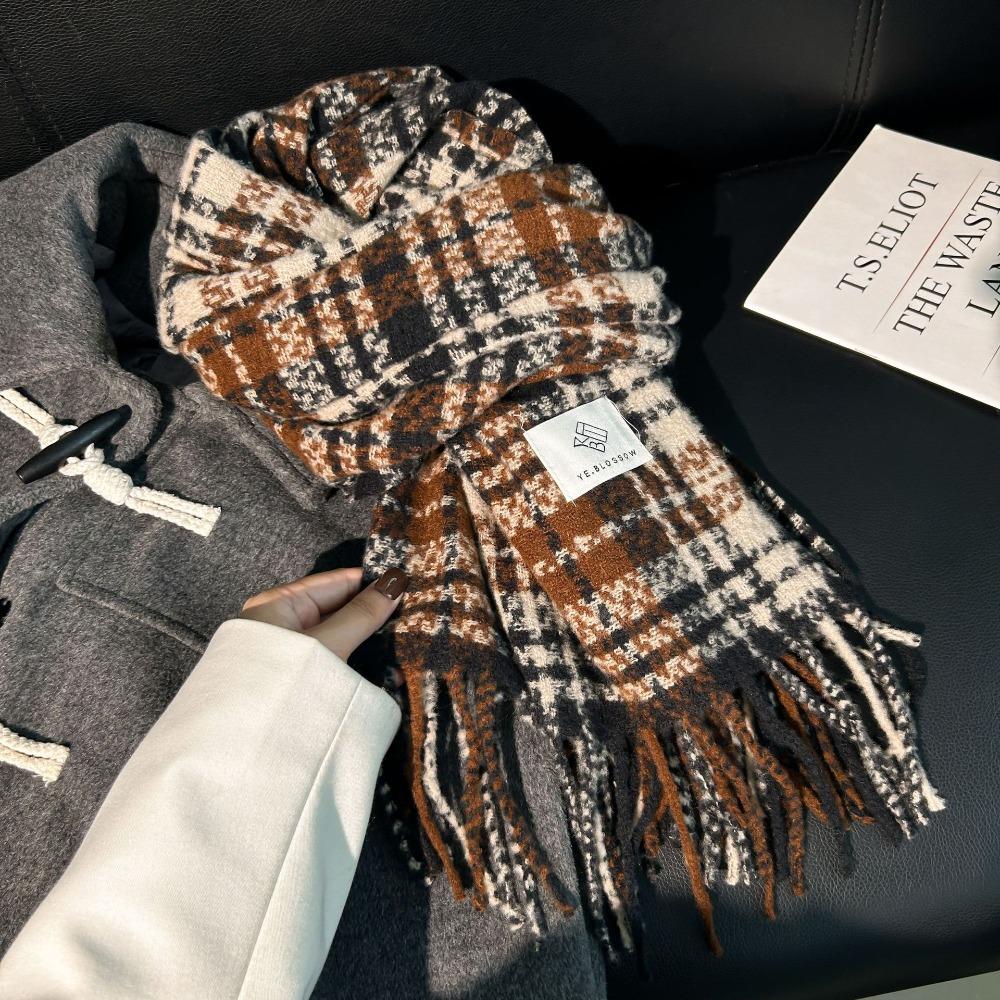 Warm Winter Plaid Scarf Rose Pink Pashmina New Long Tassel Scarves  Women