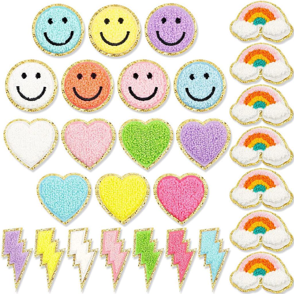 Cross-Border Smiley Face Embroidery Cloth Sticker Towel Embroidery Lightning Patch Sticker Ironing Greet Computer Embroidery Chapter Boy Love Sticker