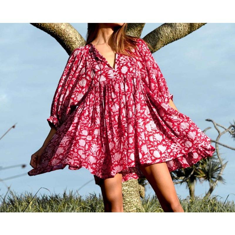 Летнее женское платье Модные большие ярды со свободными бретелями Персонализированные литературные ретро платья с принтом в европейском и американском стиле