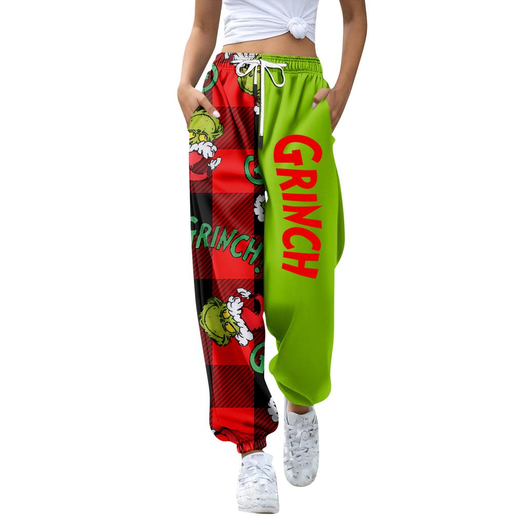 Женские модные рождественские свободные однотонные повседневные спортивные брюки с завязками на талии