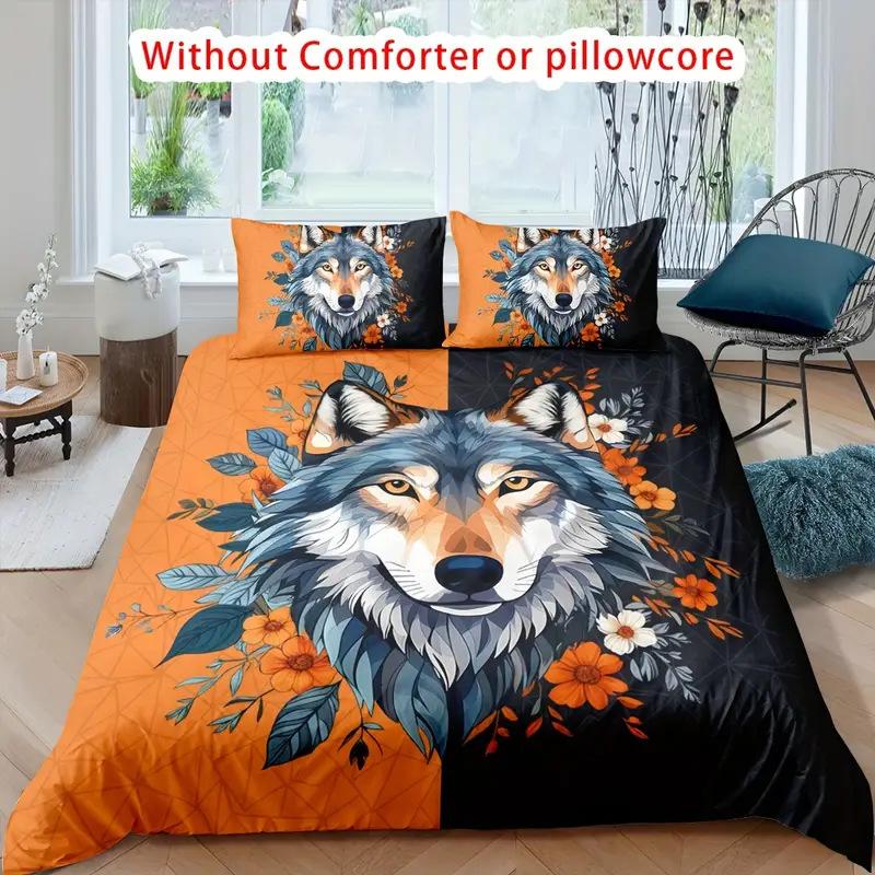 White Wolf digital printing duvet cover kit supply 3D bedding quilt cover pillowcase three-piece set