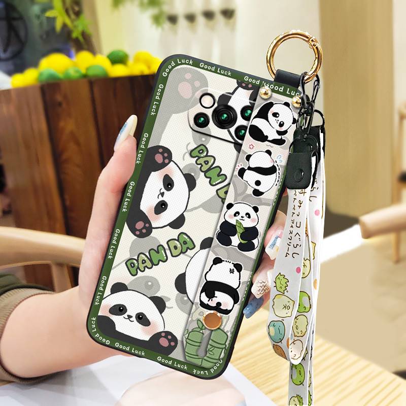 Soft Case Wristband Phone Case For Xiaomi Poco X3 NFC/X3 Pro Durable Kickstand Phone Holder Ring Wrist Strap Cute Panda