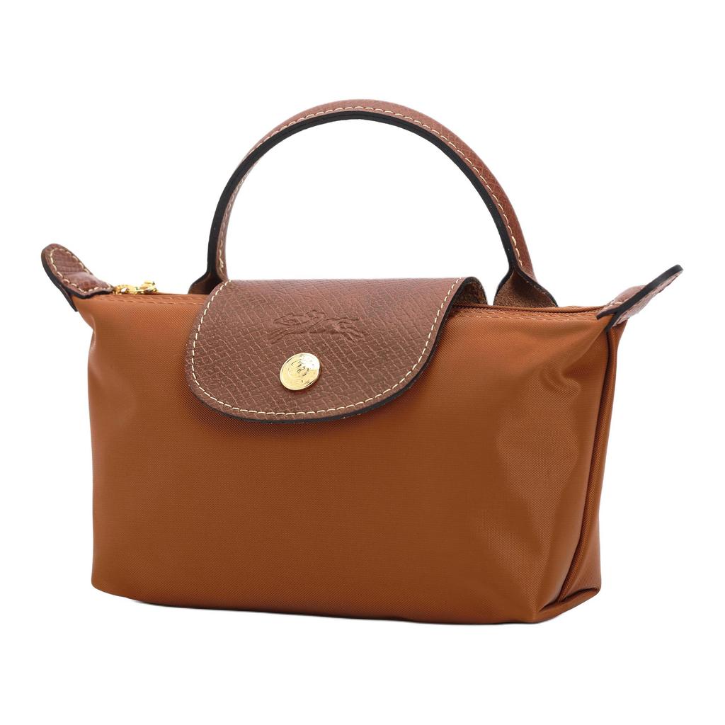 New LONGCHAMP Le Pliage Canvas With Leather Makeup Bag, Dumpling Bag, Clutch Handbag Women's Brandy 34175089504