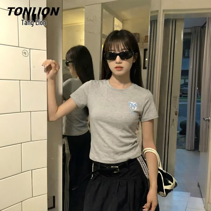 Женская футболка TonLion с круглым вырезом, коротким рукавом и бантом-бабочкой