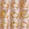 Tiny Green Zircon Round Rings For Women Gold Plated Geometric Stainless Steel Oval Ring Luxury Wedding Christmas Jewelry Gift