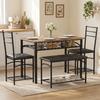 4 Piece Dining Set Industrial Kitchen Table With 2 Chairs And Bench For 4 People Upholstered PU Leather Seats Brown