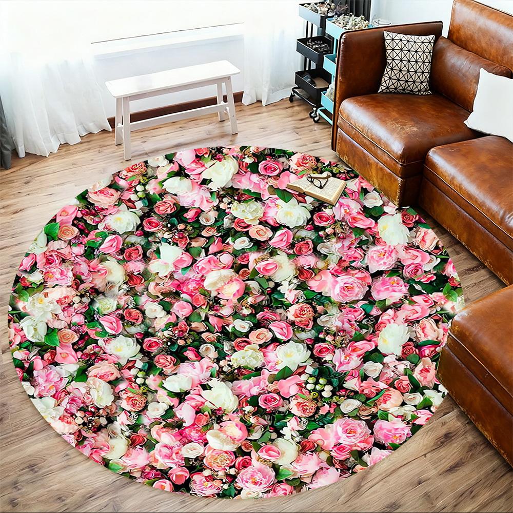 1 шт. Цветочный Настенный Коврик-Круглый Коврик для Стула Сад Роз - Нескользящий, Напольный Коврик для Офиса, Спальни, Домашнего Декора Рождественский Подарок p0811305
