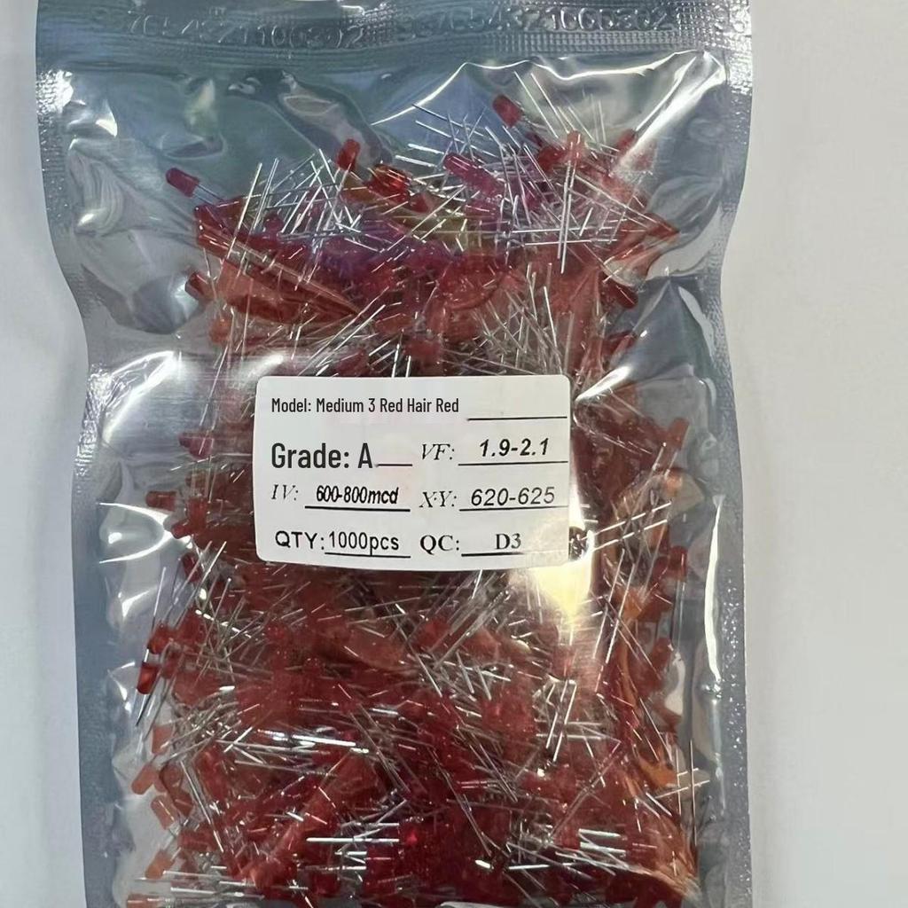 F3/F5 Direct Plug LED Beads: 3mm/5mm Round & Straw Hat, White/Red/Blue/Green, Long Lead, Light Emitting Diode