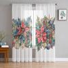 Christmas Watercolor Poinsettia Curtains For Living Room Bedroom Home Decoration Window Voile Tulle Curtain Drapes