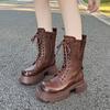 Мода 2024 года, высококачественная женская обувь, женские ботинки с боковой молнией, модные современные ботинки со шнуровкой спереди, женские новые ботинки до середины икры с круглым носком