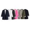 Women Fashion Solid Blazer Notched Collar Long Roll Up Sleeves Chic Office Lady Business Outfits