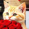 Valentine's Day Cat Window Cat Holding Double-Sided PVC Stickers Rose Bouquet Clings Cute Large Glass Decals