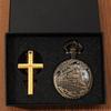 2pcs/set,Luxury Men's Pocket Watch Alloy Quartz Watch Fashion Women Mens Necklace Chain Watch & 1PC Mens Vintage Classic Cross Necklace Pendant