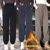 Womens Elastic Waist Corduroy Wide Leg Cargo Harem Trousers Winter Warm Solid Baggy Pants