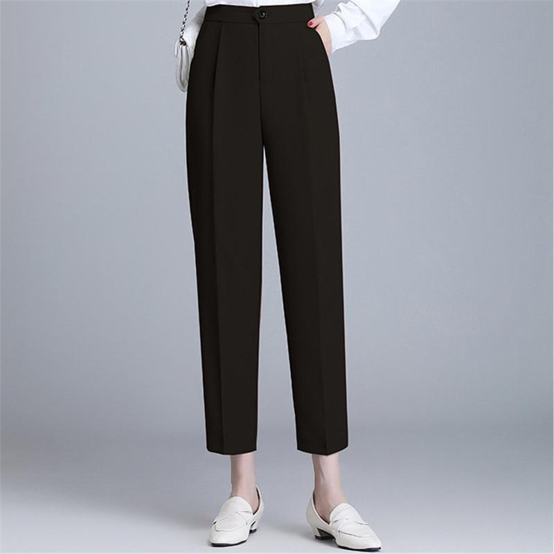 Весенне-осенние новые элегантные корейские тонкие брюки с высокой талией для отдыха в стиле Харадзюку, однотонные брюки, женские офисные брюки прямого кроя, High Street