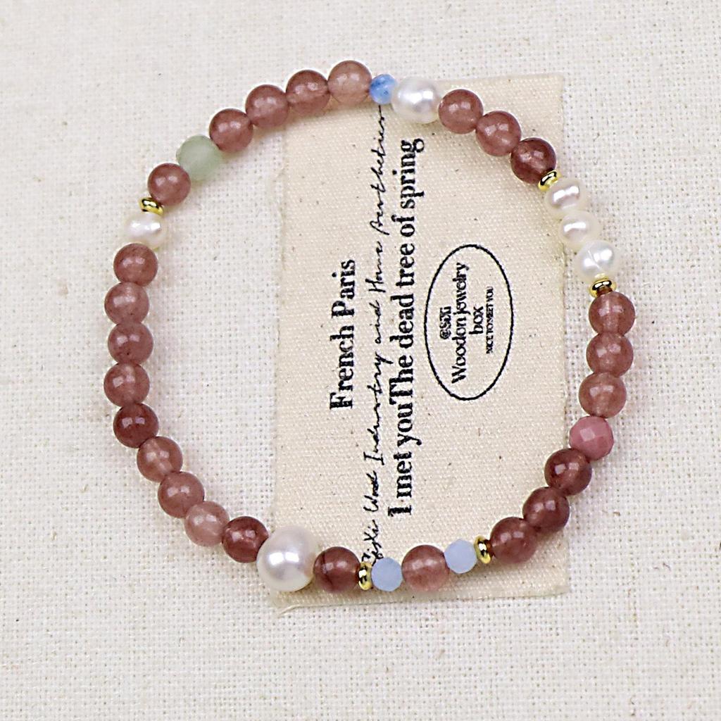 Women's Exquisite Natural Strawberry Quartz, Citrine, Aquamarine & Pearl Bracelet - Luxurious, Unique, and Versatile Design.