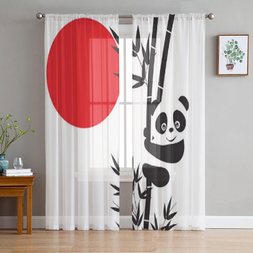 Детеныш панды, сидящий среди бамбуковых стеблей, прозрачные занавески из тюля для гостиной, спальни, кухни, вуаль, занавески из органзы