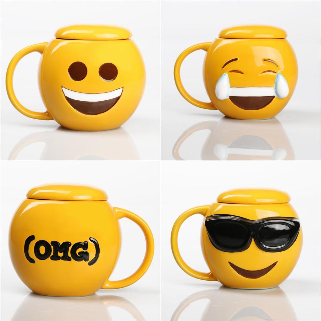 Мультяшная керамическая кружка-эмодзи с улыбающимся лицом и крышкой для офисного использования
