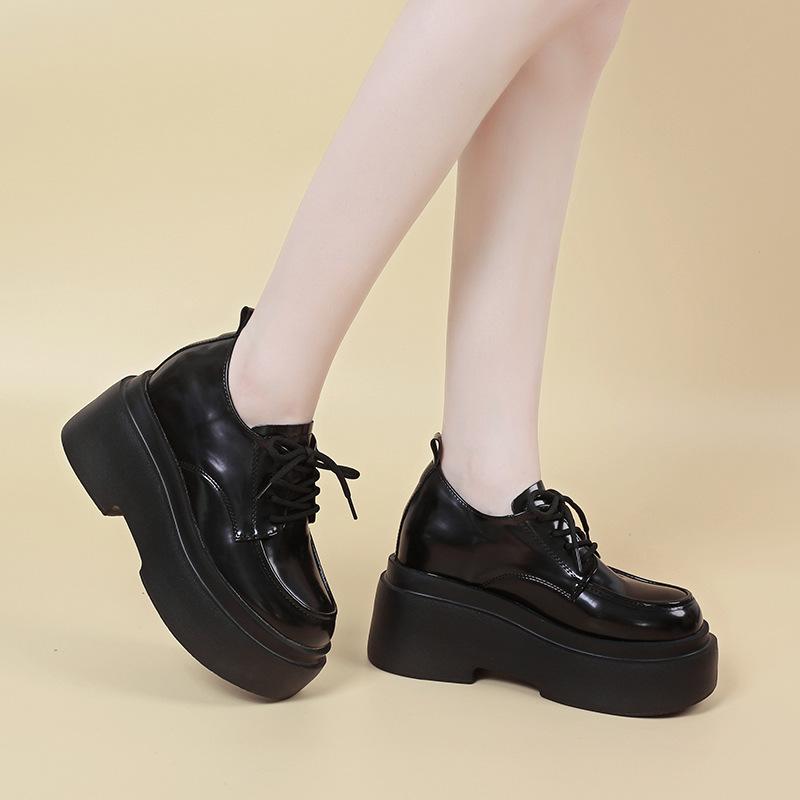 Туфли-лоферы на высокой платформе для женщин, весна 2025, новая модель, супервысокий каблук, маленькая шнуровка, британские маленькие кожаные туфли