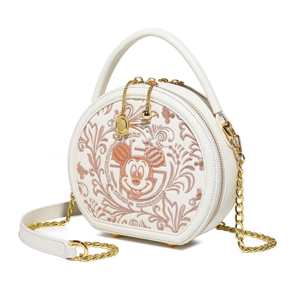 New Disney Mickey Series PU Small Round Bag, One Shoulder Handbag Women's Sky Blue/Milk White BMK-71581L