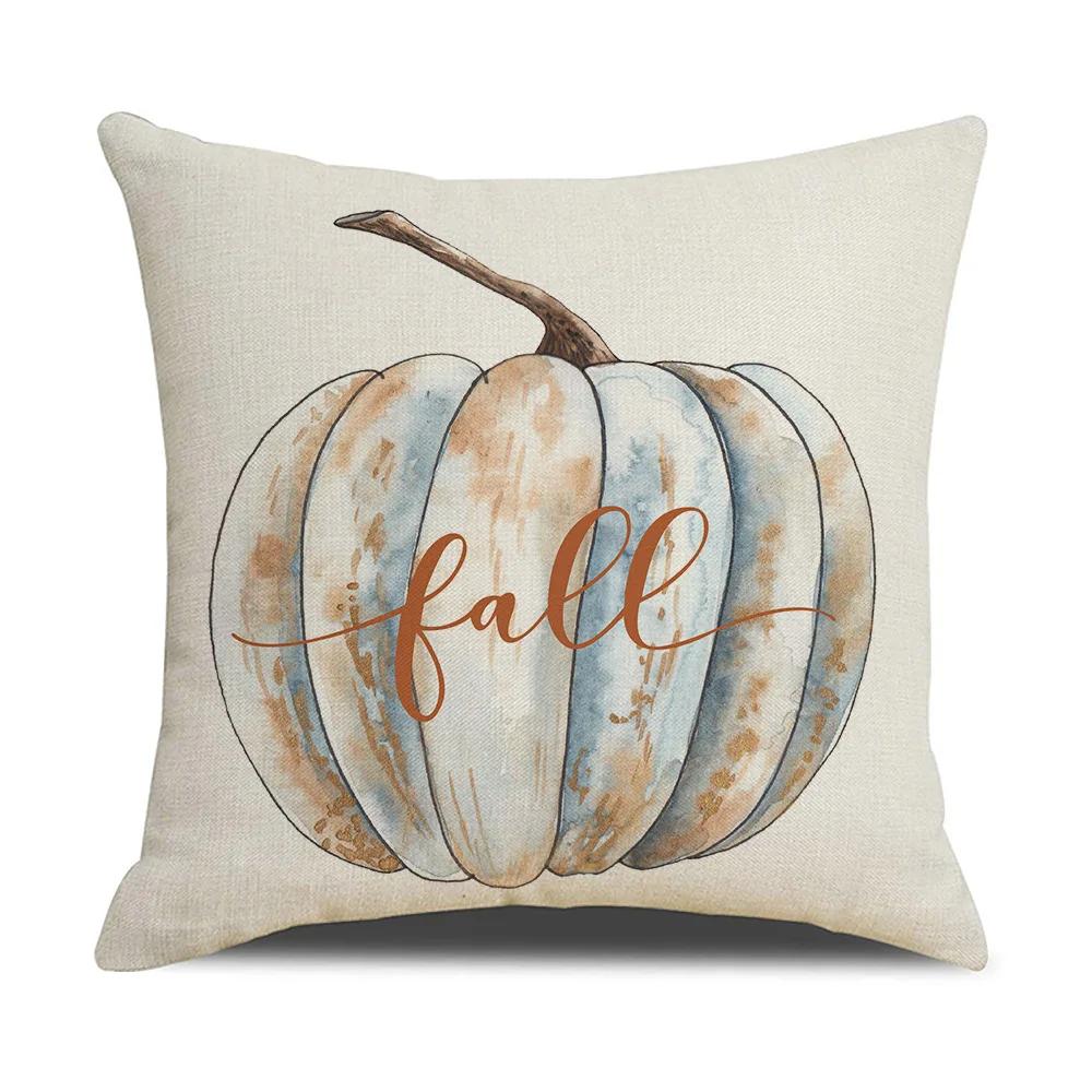 Autumn Thanksgiving Pillow Cases Cotton Linen Cushion Case Pumpkin Cushion Cover Fall Farmhouse Home Party Decor Pillow Cover