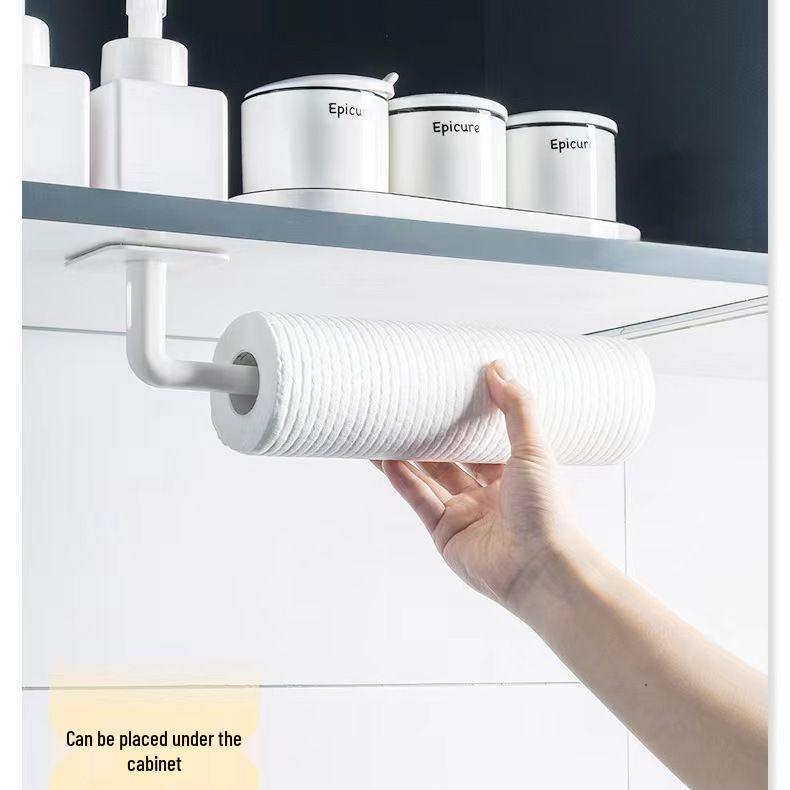 Punch-Free Multifunctional Wall-Mounted Storage Rack: Rag Hanger & Paper Towel Holder.