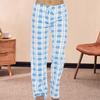 Yousheng Women Long Pants Elastic Drawstring Waist Wide Leg Casual Trousers Sporty Style Checked Trousers Loose Fit Home Pants