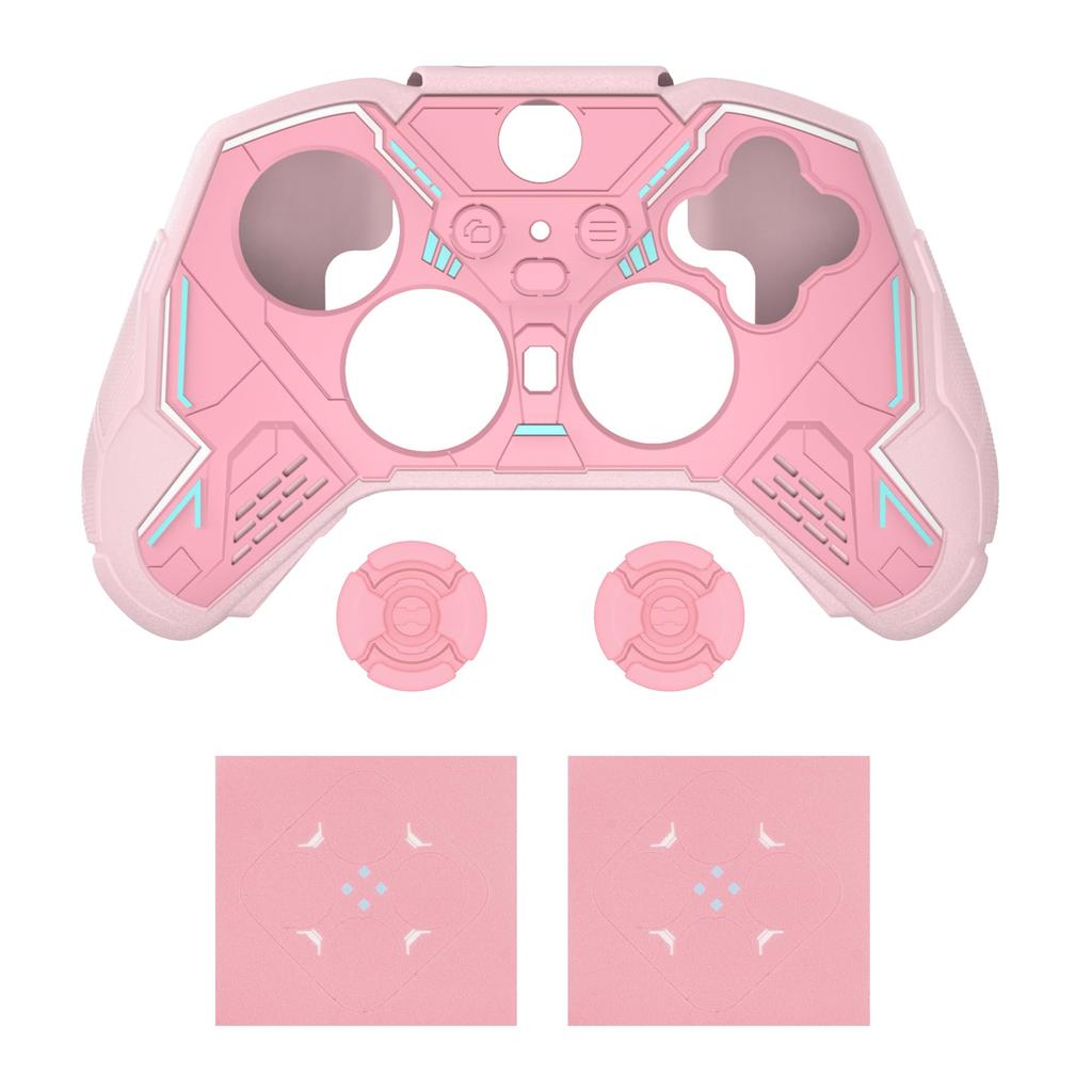 PlayVital Stellar Mecha Silicone Protective Cover for Xbox Elite Series Grip Protector with 2 Thumb Grip Caps and Mechanical Pink 2, Non-Slip