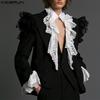 Men Deep V Neck Long Sleeve Party Blazer Lace Ruffled Coats
